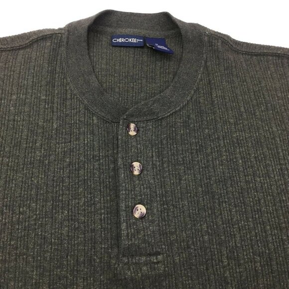 Cherokee Mens Ribbed Olive Green Henley Shirt Casual Short Sleeve Size Medium - Picture 2 of 6
